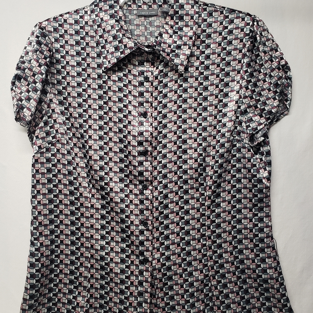 Apt 9 Petite Large Button Down Short Sleeve Blouse 👚